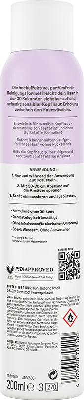 Guhl 30sek Kopfhaut Sensitiv & Frische Trockenshampoo Rückseite